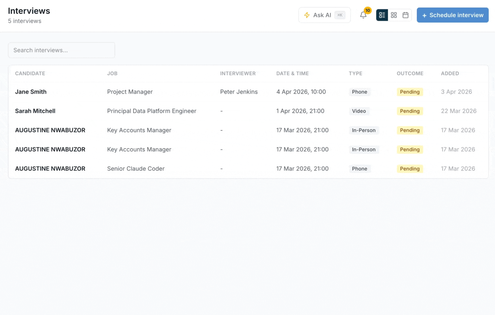 Interviews and scheduling